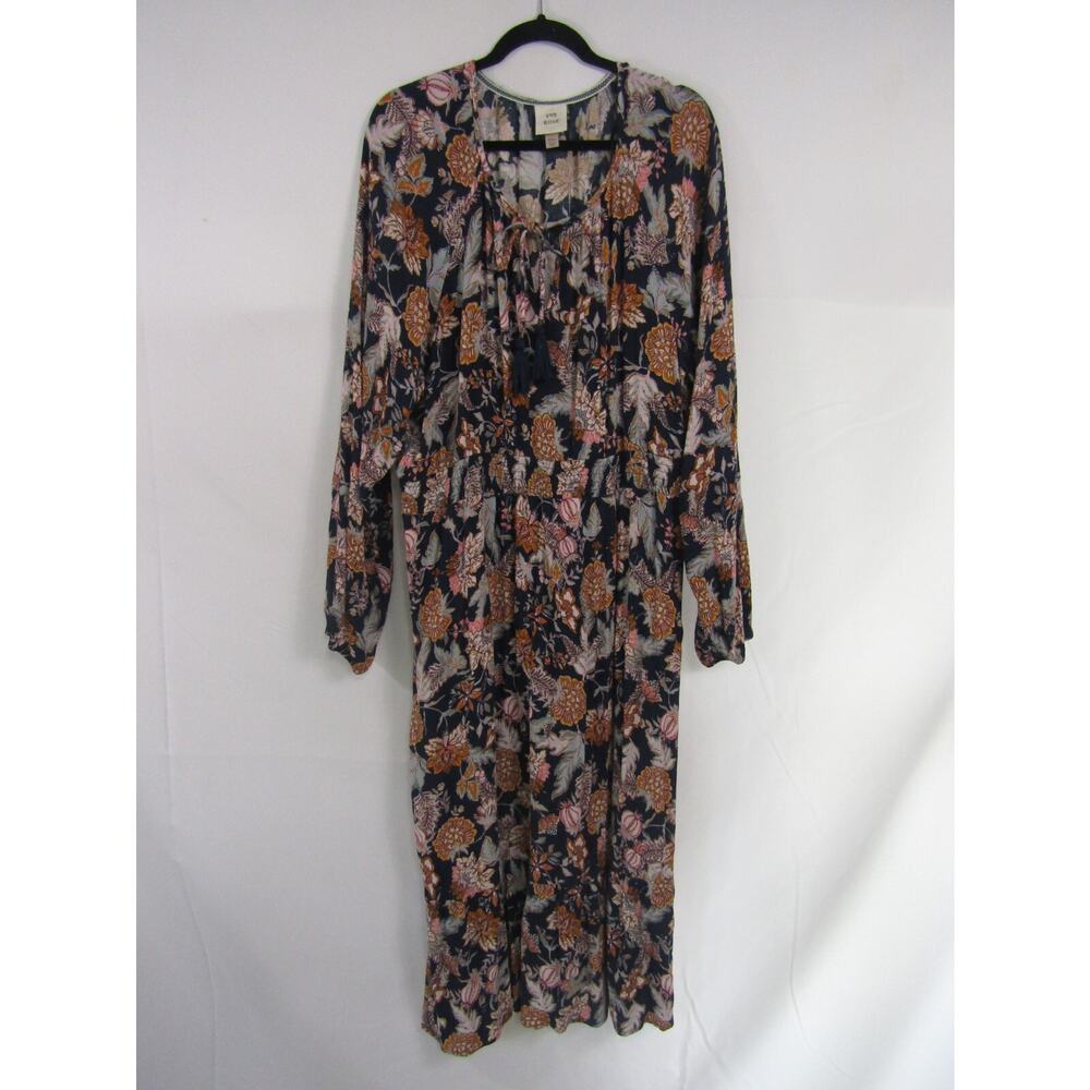 Knox Rose Dress Blue Floral Rayon Maxi sz XXL Boho Peasant Tropical Fairy Preppy